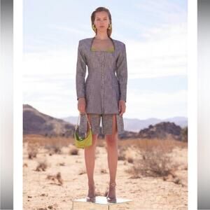 cult gaia evie gray raw edge structured suit blazer coat jacket size 10 large